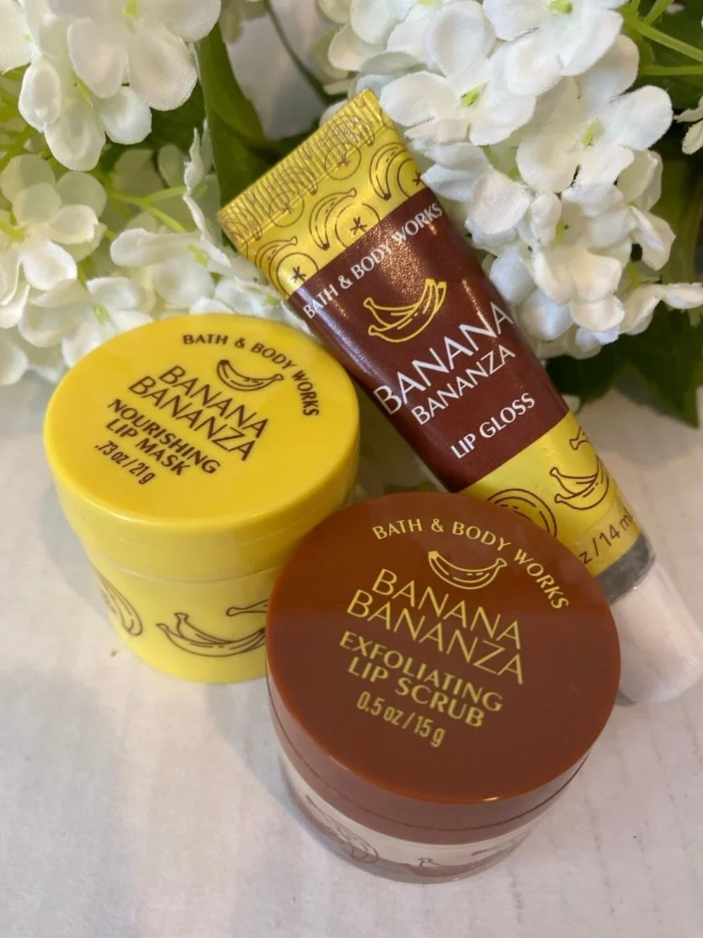 Bath & Body Works “Banana Bonanza” Lip Gloss, Lip Mask & Lip Scrub